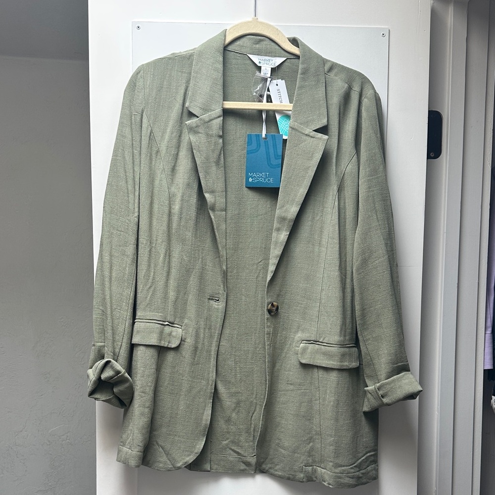 Market & Spruce Women's Sage Green Linen Blazer